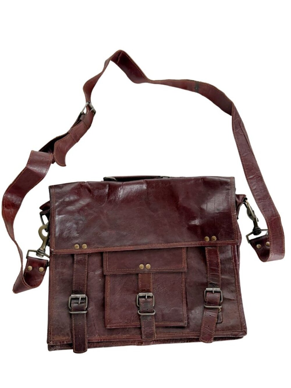 Vintage Handcrafted Brown Leather Messenger Bag Laptop Satchel